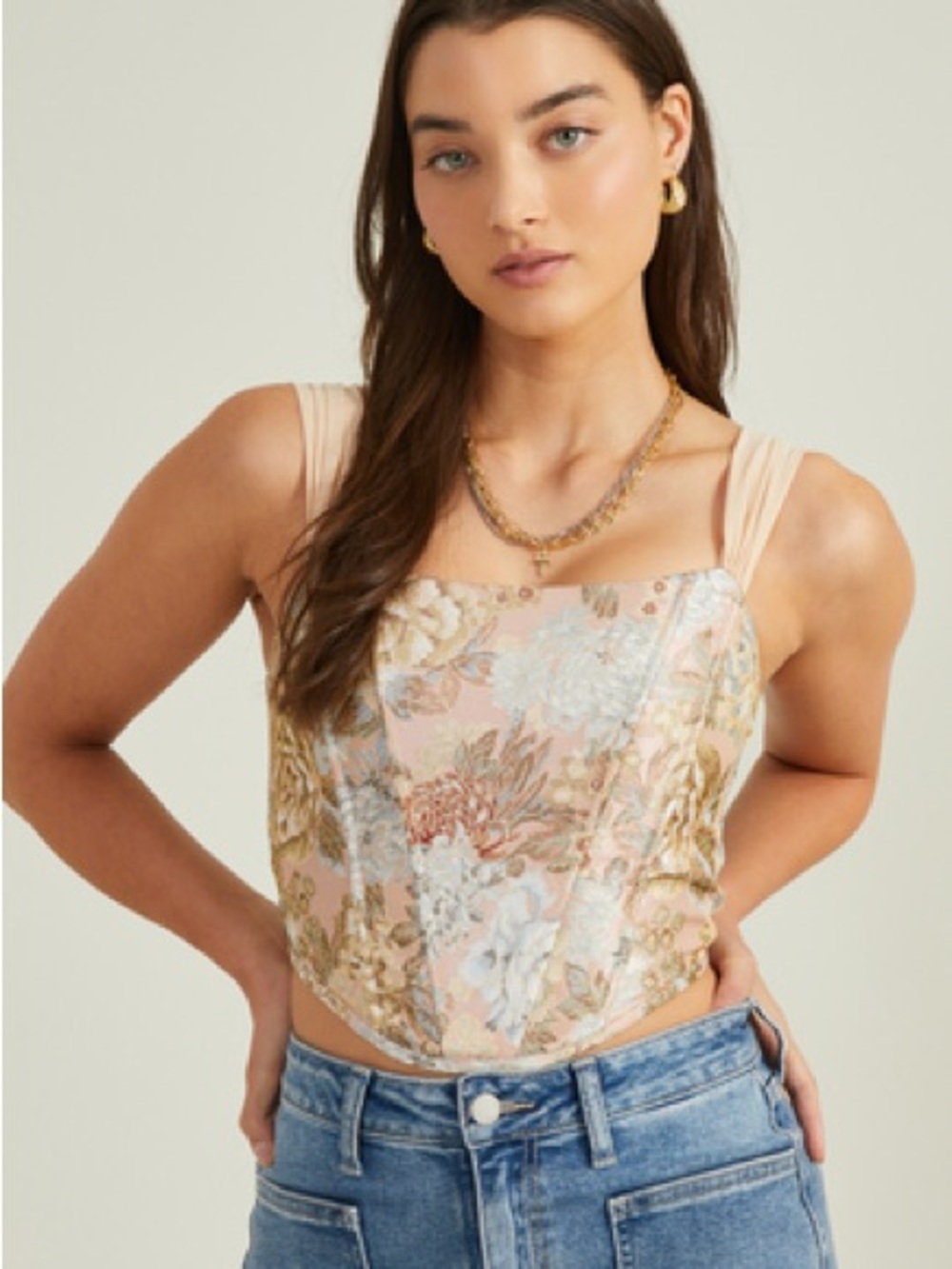 Altar’d State Corset Tapestry Top - Blue
